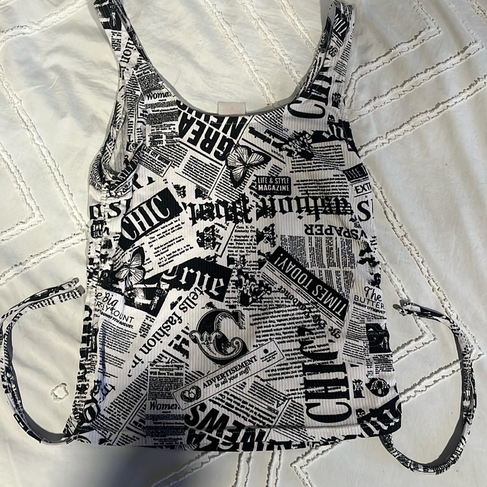 NOBO: Butterfly newspaper graphic tank top